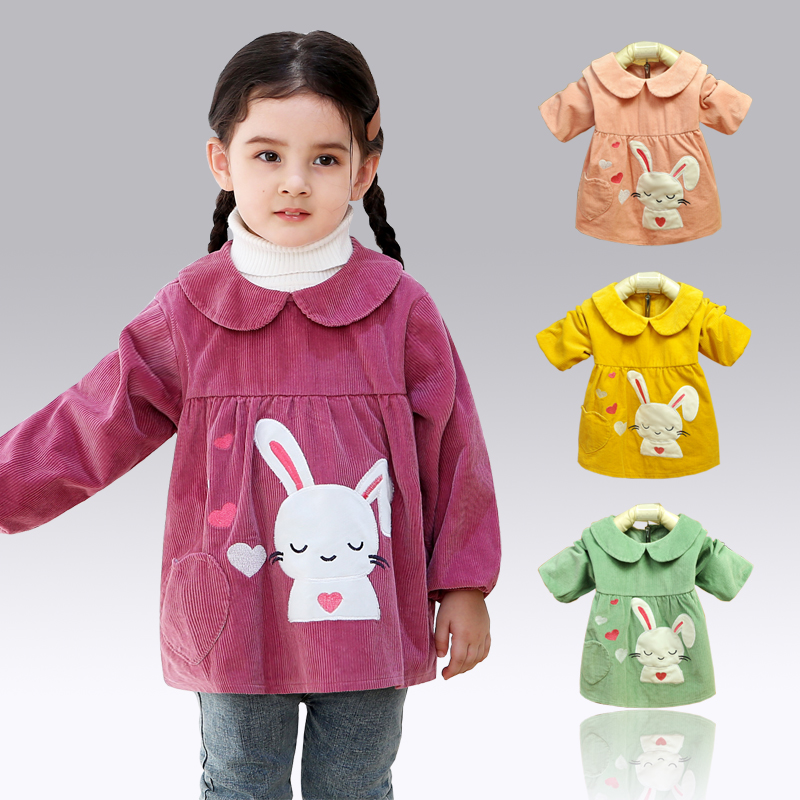 女宝宝长袖罩衣灯芯绒反穿衣倒褂上衣外套吃饭衣画画衣春秋冬新款