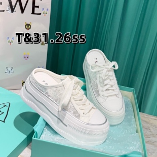 T31女鞋2026年春季新款厚底包头拖亮片蕾丝网面一脚蹬懒人半拖鞋