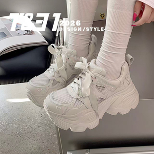 T31女鞋2026春季新款厚底老爹鞋轻便百搭透气轻便真皮休闲运动鞋
