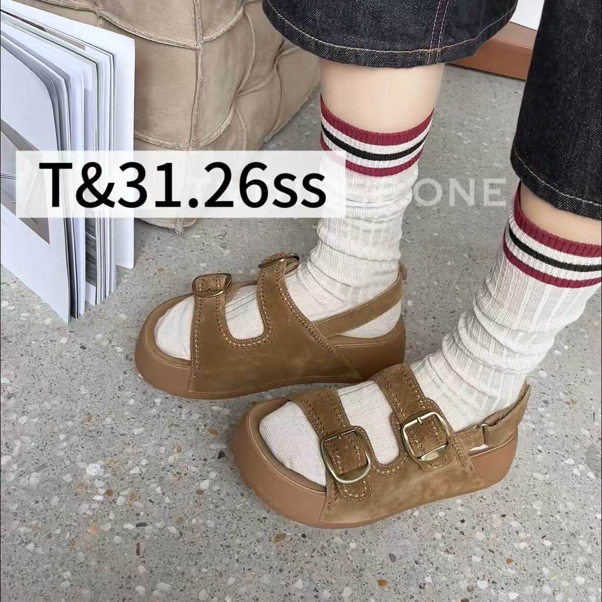 T31女鞋2026新款下架厚底勃肯凉鞋女百搭双扣带增高5公分休闲女鞋