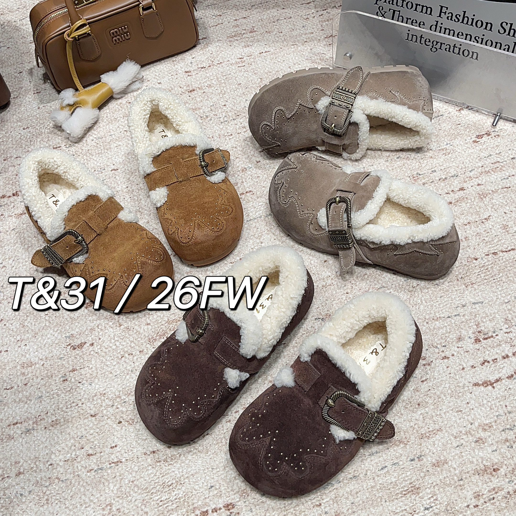 T31女鞋2026冬季加绒时髦厚底内增休闲鞋一脚蹬百搭舒适勃肯鞋女