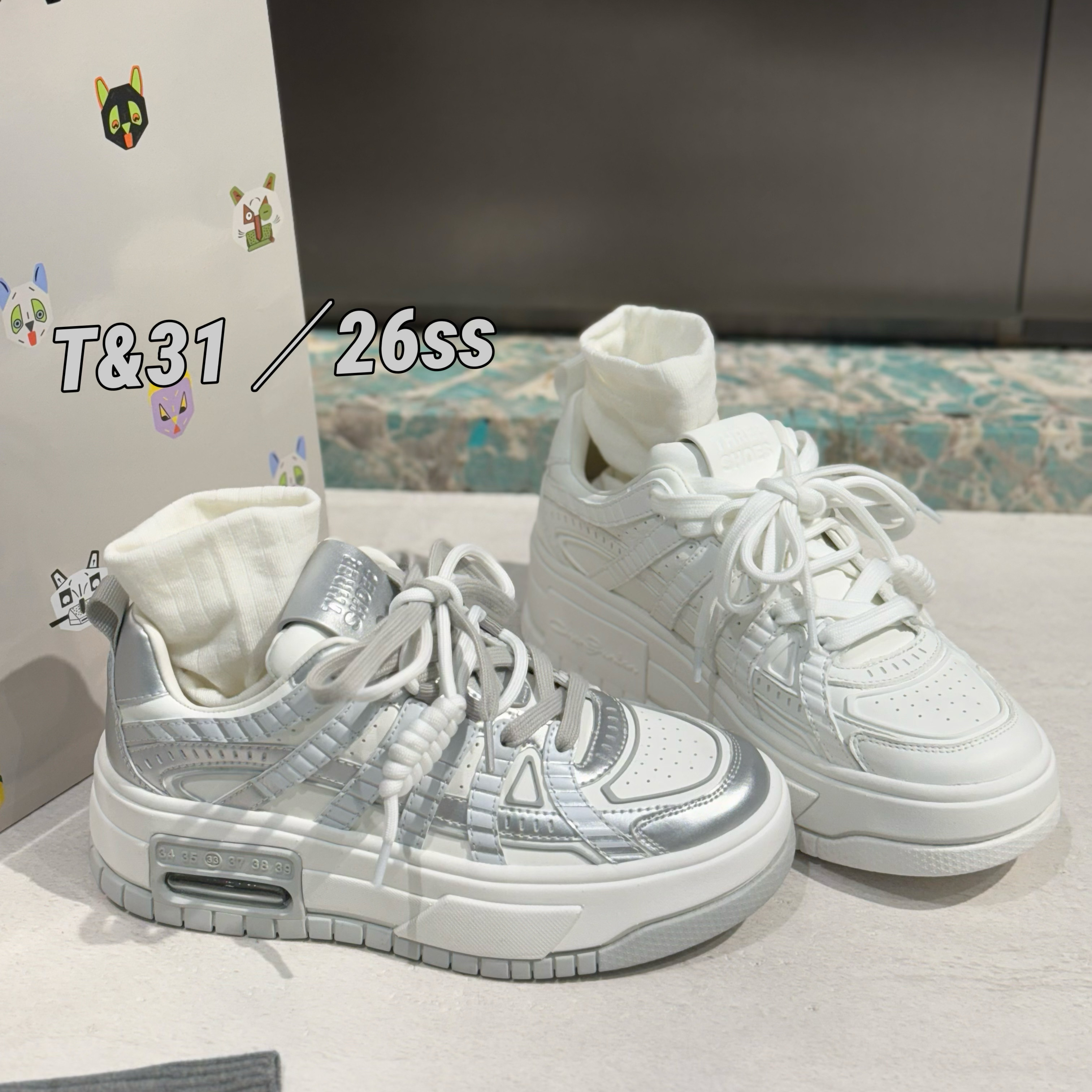 T31女鞋2026春季新款厚底增高小白鞋真皮系带休闲板鞋百搭面包鞋