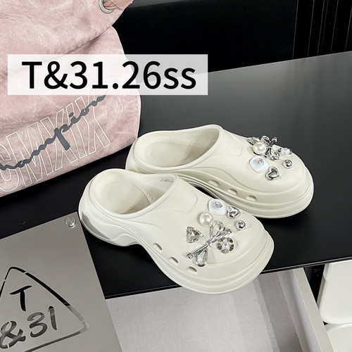 T31女鞋2026夏季新款水钻洞洞拖鞋厚底沙滩拖鞋防滑软底包头拖鞋