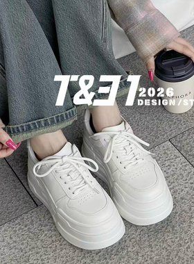 T31女鞋2026年春季新款厚底增高8cm小白鞋松糕底系带百搭休闲板鞋