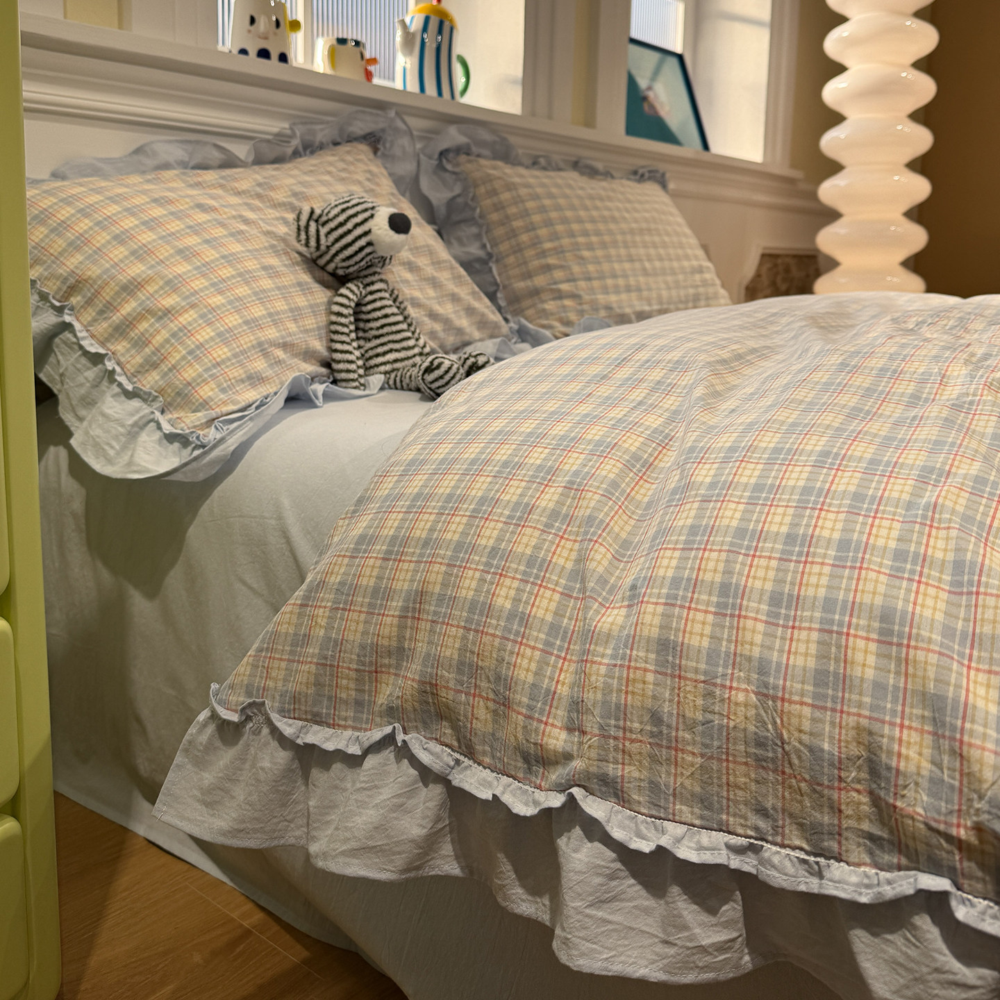 2026春夏全棉水洗棉花边格子公主风一米五床上四件套纯棉被套床单,床上用品,床品套件/四件套/多件套,淘宝优惠券,粉丝福利购,淘宝优惠卷