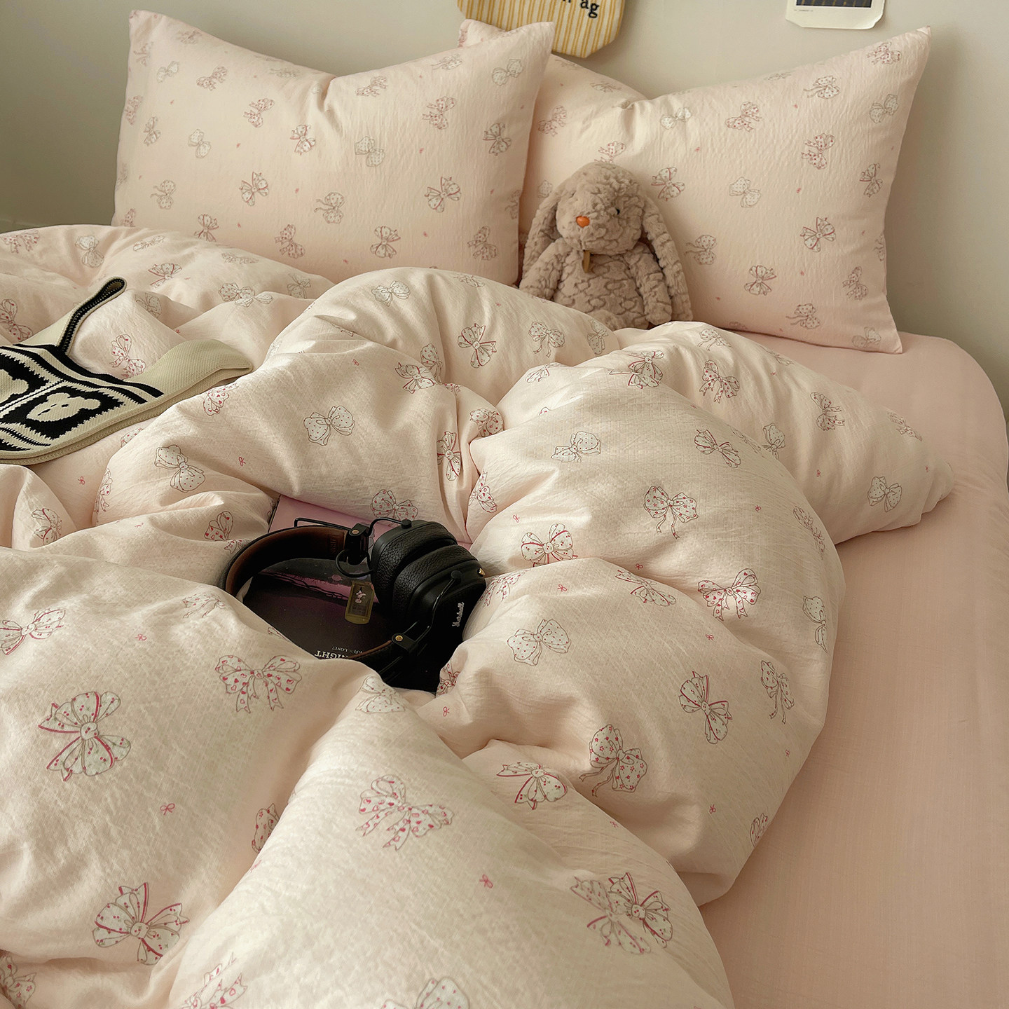 蝴蝶结女生双层纱1.5米1.8床单四件套亲肤被罩被单学生宿舍三件套