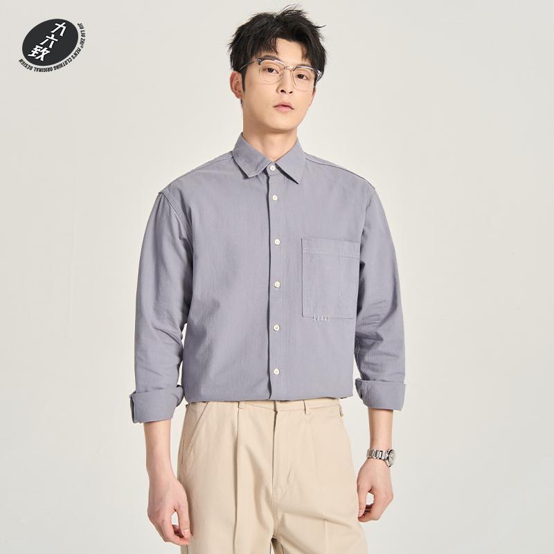 九六致300g竹节棉宽松通勤衬衫男