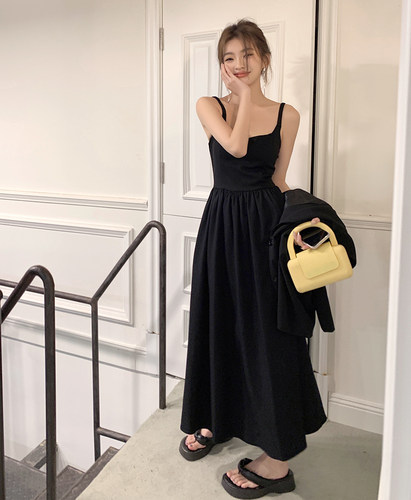 拼接小黑裙吊带裙女夏连衣裙气质