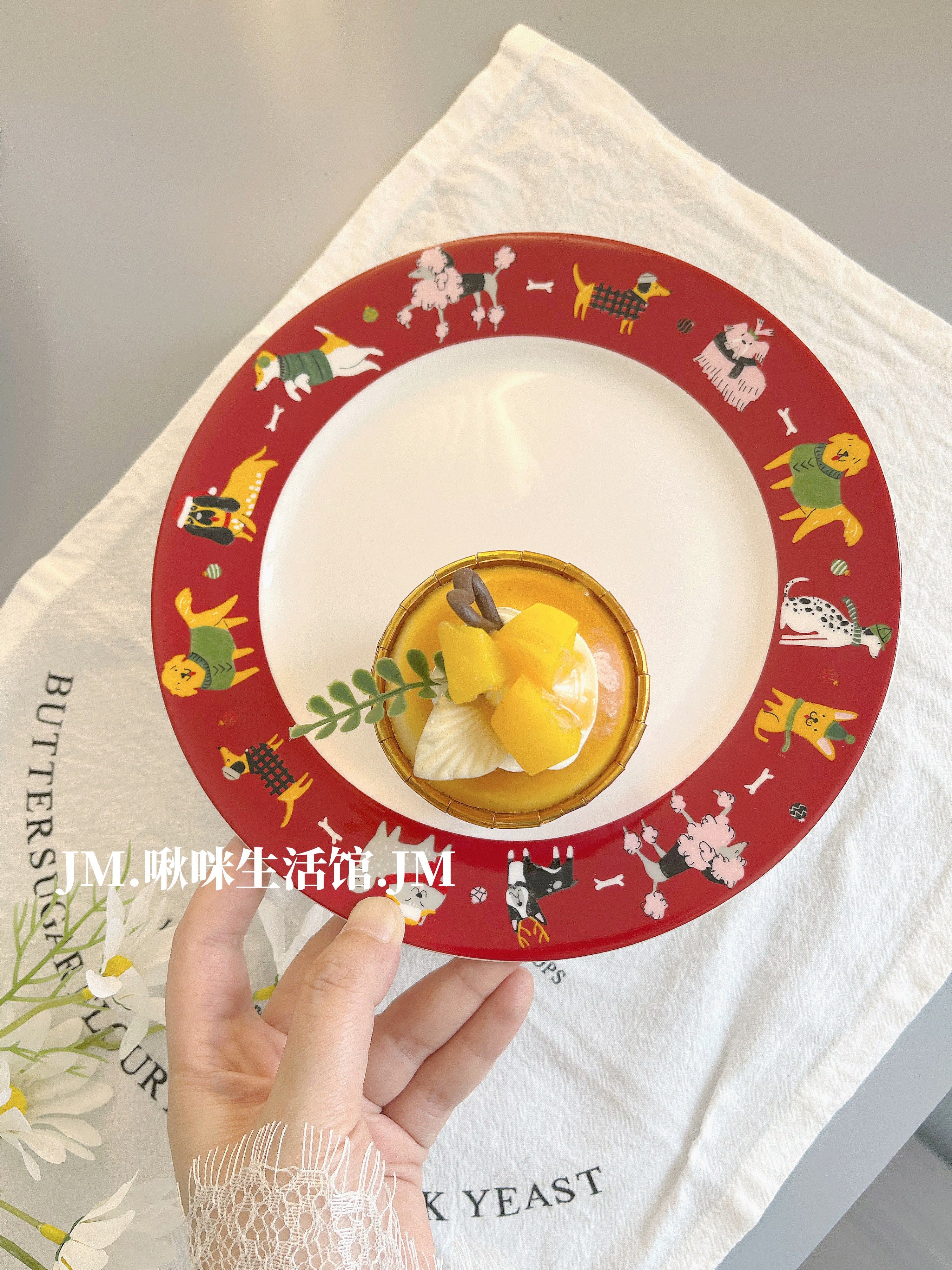 JM 狗狗的专属陪伴 美式复古可爱陶瓷西餐盘早餐盘蛋糕盘好看盘子,餐饮具,盘,淘宝优惠券,粉丝福利购,淘宝优惠卷