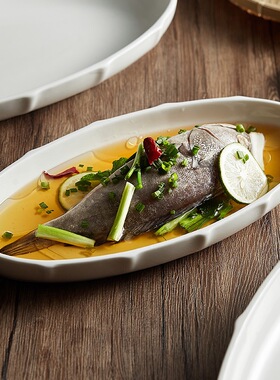 JM 雅器承鲜 家用蒸鱼盘子高颜值精致日式餐盘高级感鱼盘陶瓷餐具