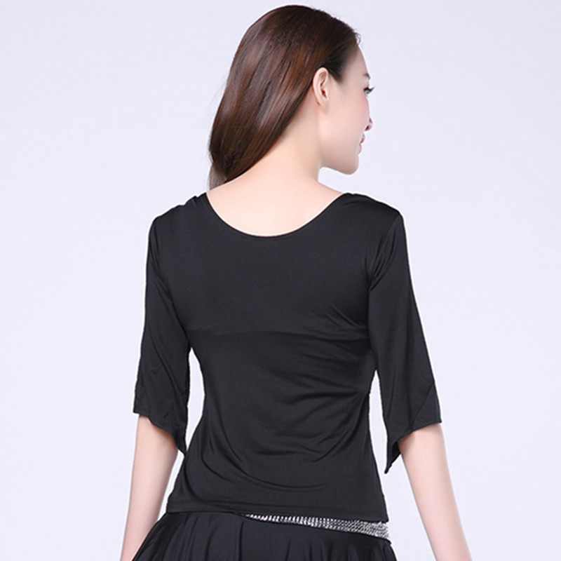 广场舞服成人纯色上衣蝴蝶结中老年跳舞蹈演出舞衣新款中袖练功服