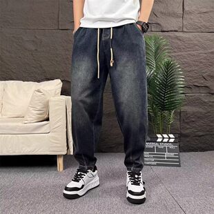 潮流老爹休闲长裤 美式 哈伦裤 男潮牌百搭个性 子 复古宽松直筒牛仔裤