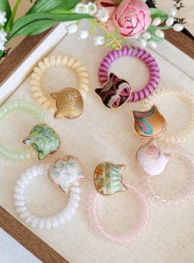 新中式小猫头绳宋锦原创发绳可爱精致儿童电话线真丝花花苏州非遗