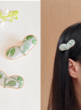 宋锦发夹新中式国风发饰非遗精致桑蚕丝爱心侧边夹碎发夹原创小众