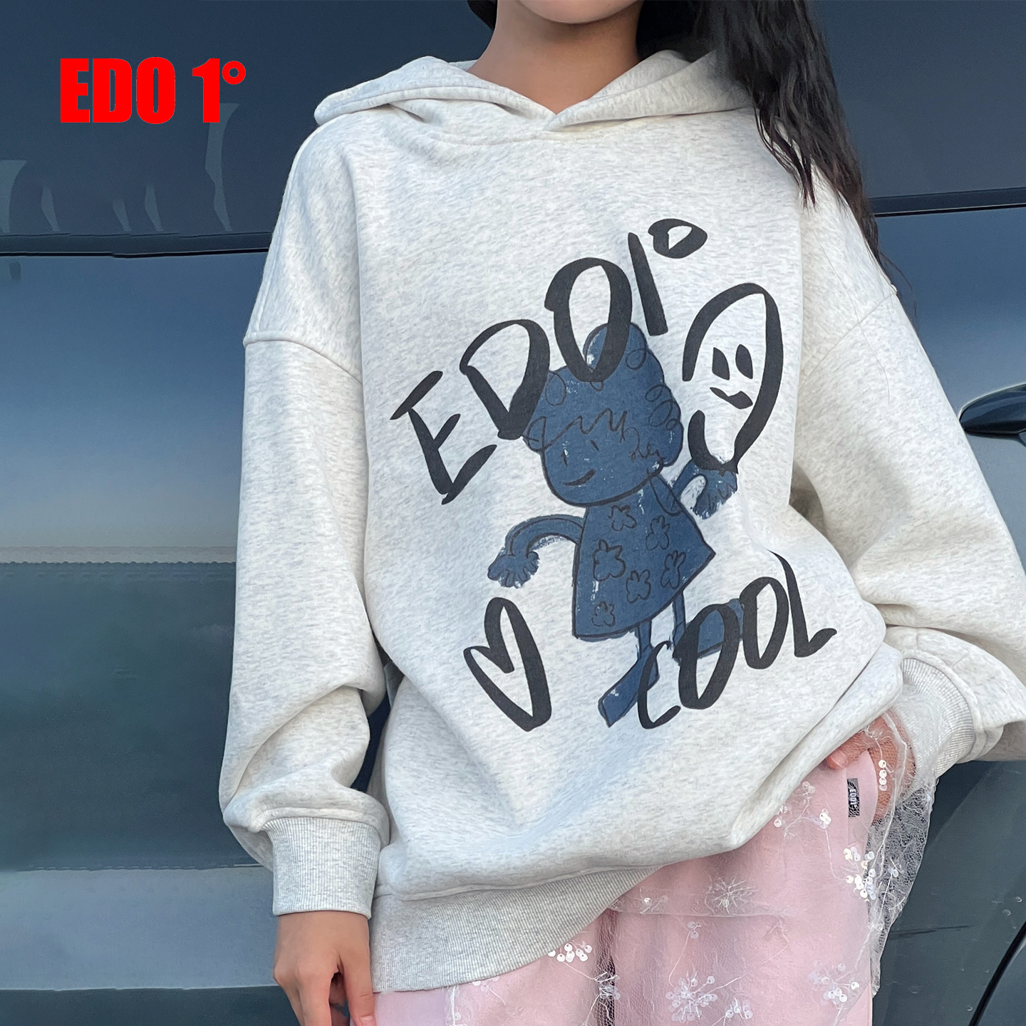 edo1一度童装女童印花加绒卫衣