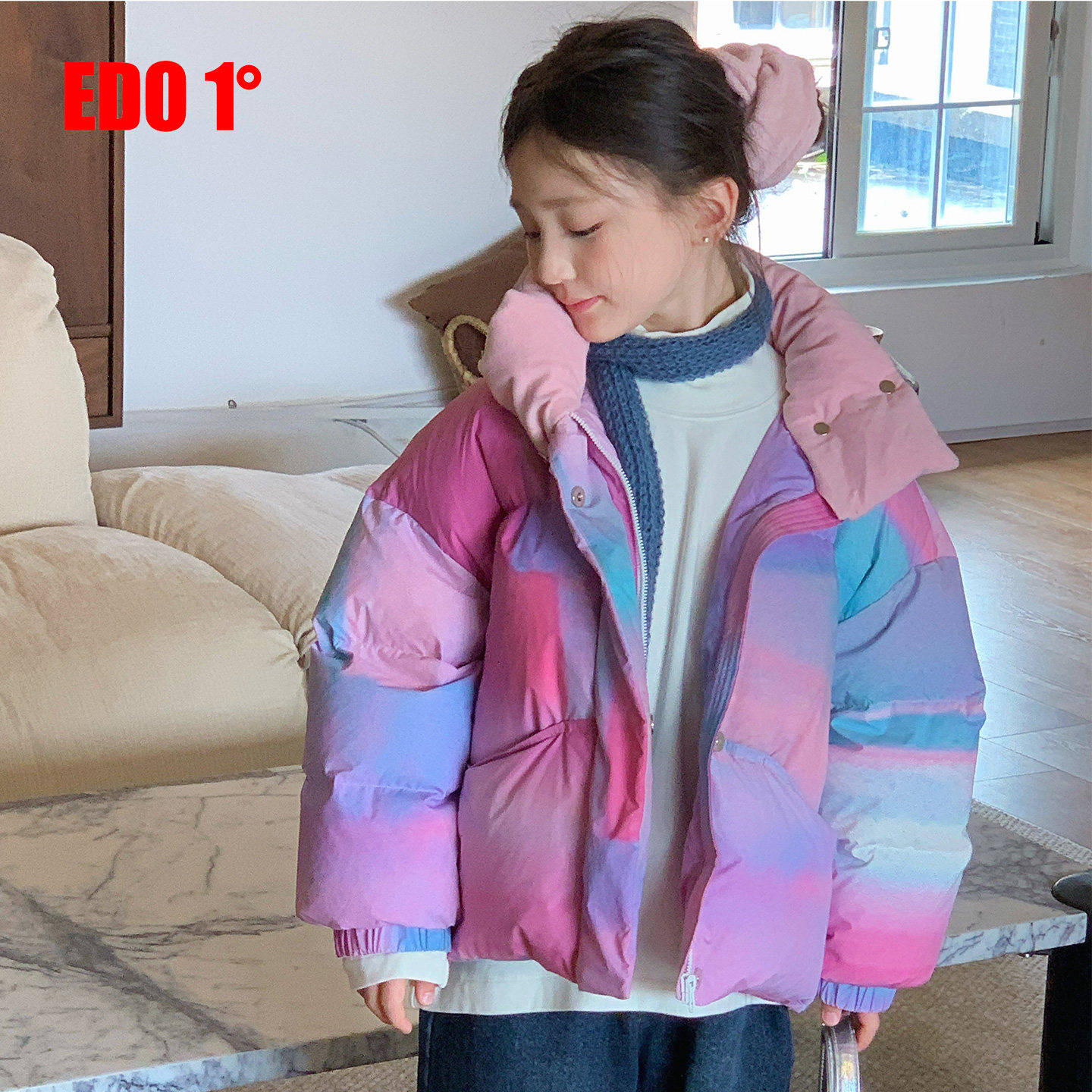 edo一度童装白鸭绒渐变色羽绒服