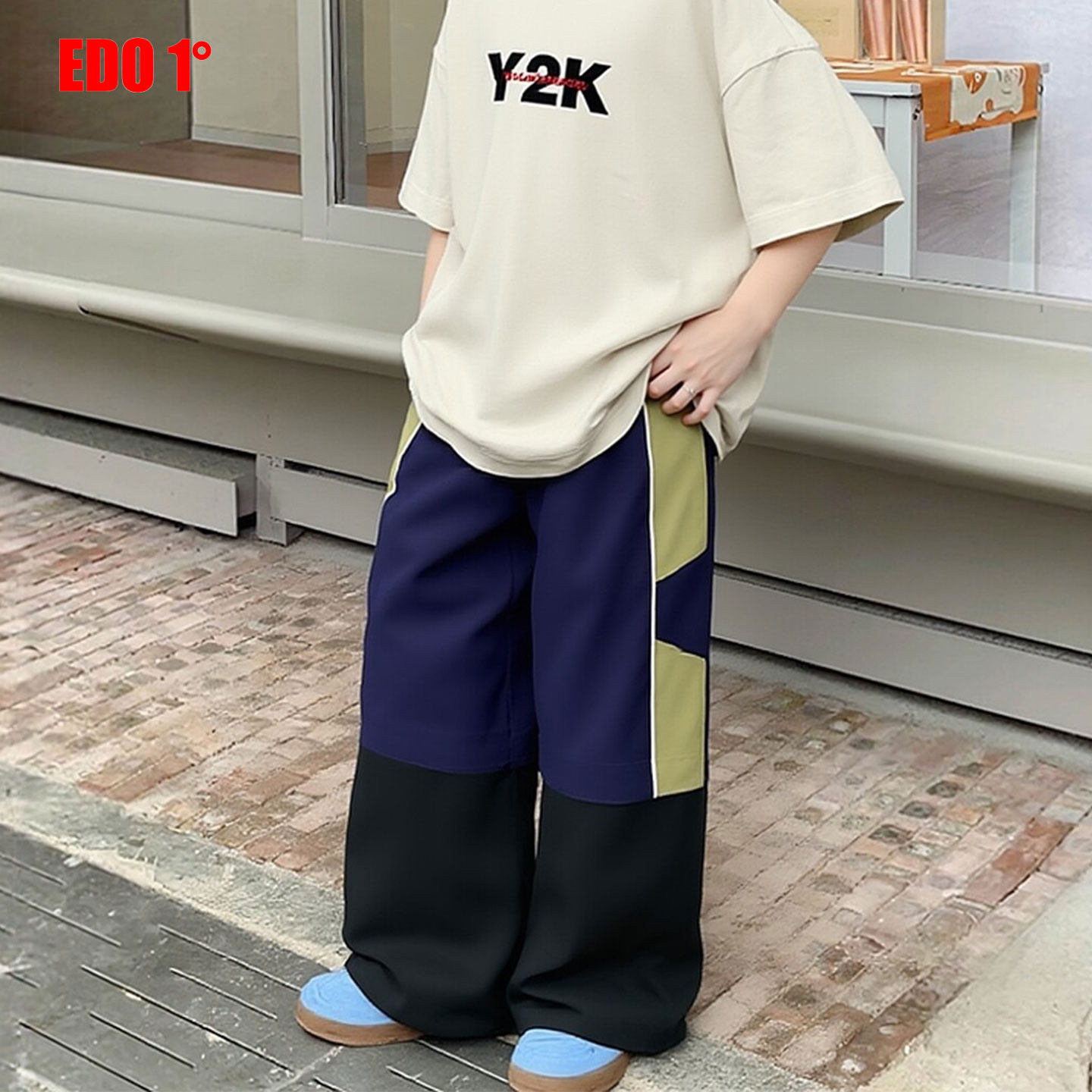 edo一度童装春夏新款男女童时尚休闲拼接直筒裤儿童运动薄款长裤