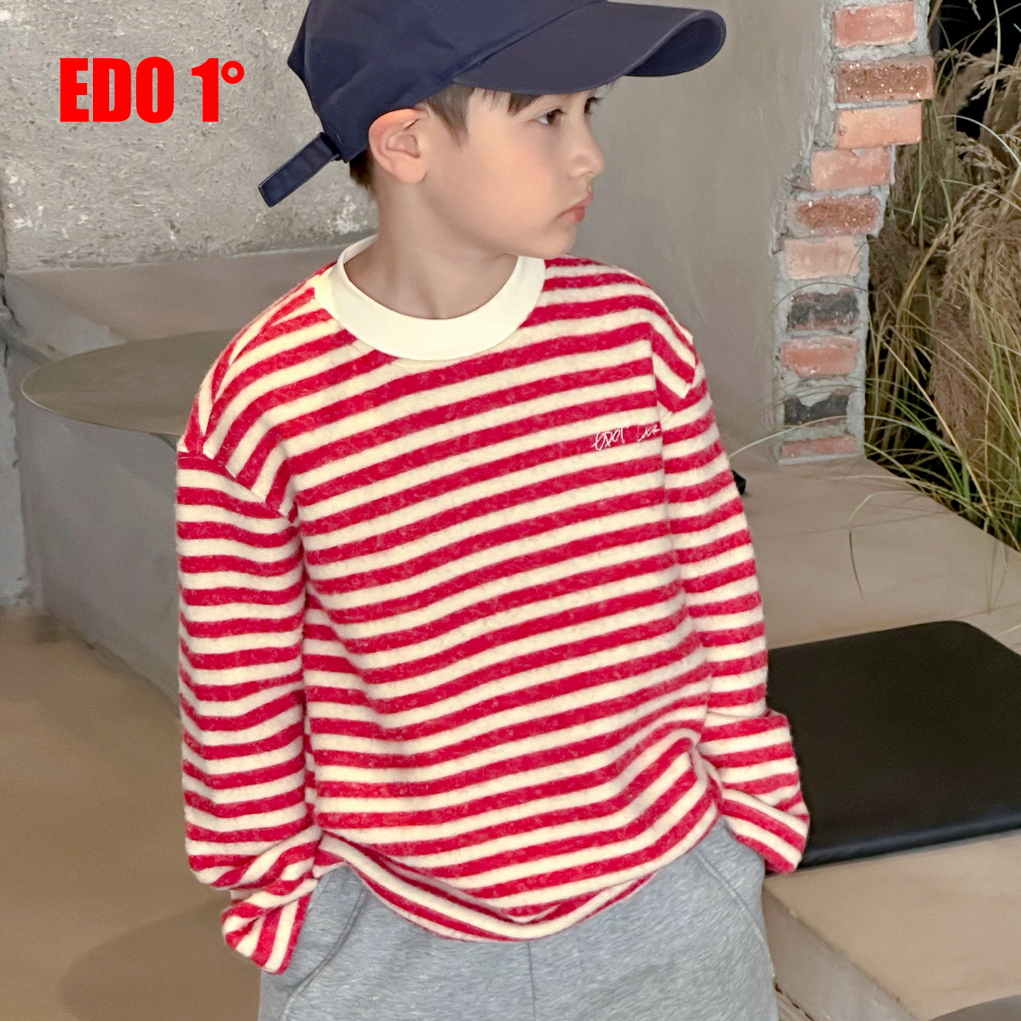 edo1一度童装冬季圆领条纹T恤