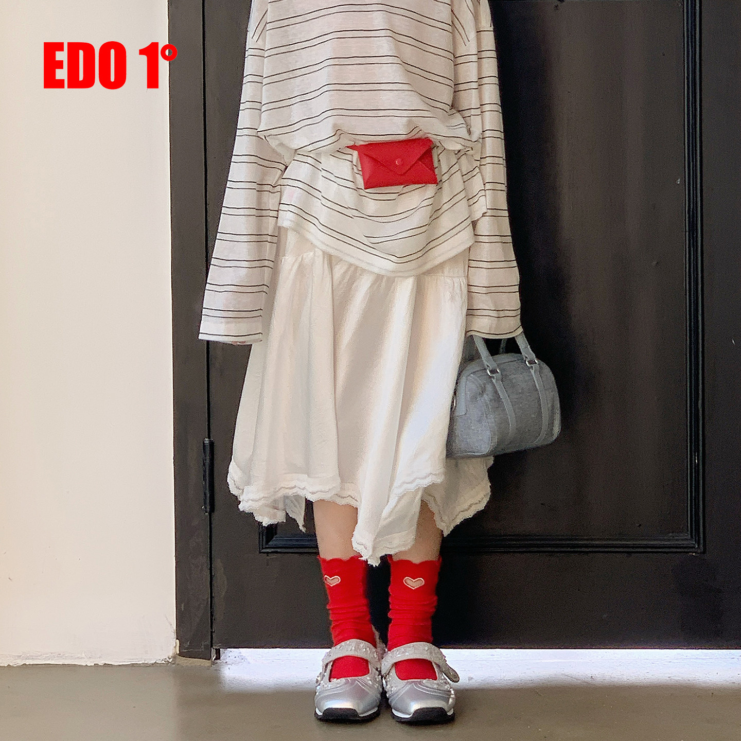 edo1一度童装26夏季女童复古不规则荷叶边半身裙中长款设计感裙子