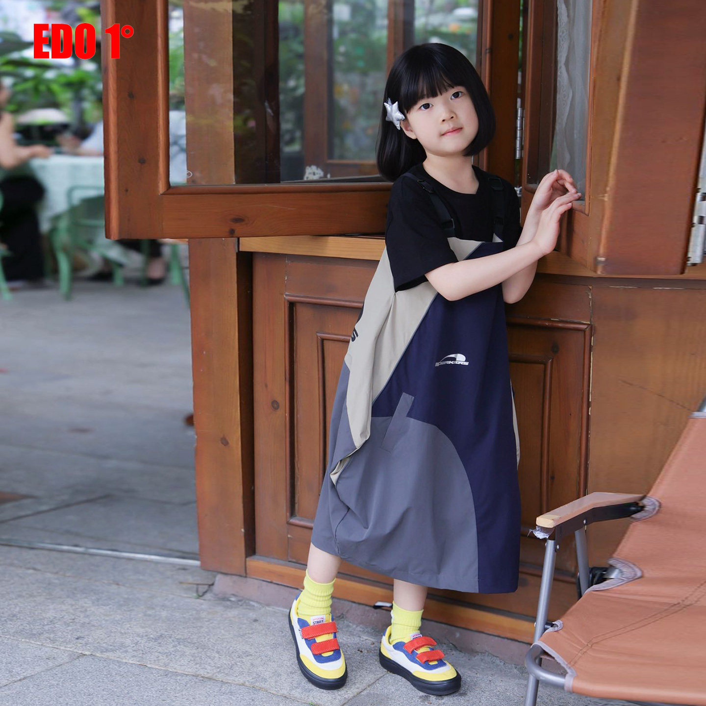 edo一度童装26春夏新款女童拼接吊带裙儿童个性学院风背带连衣裙