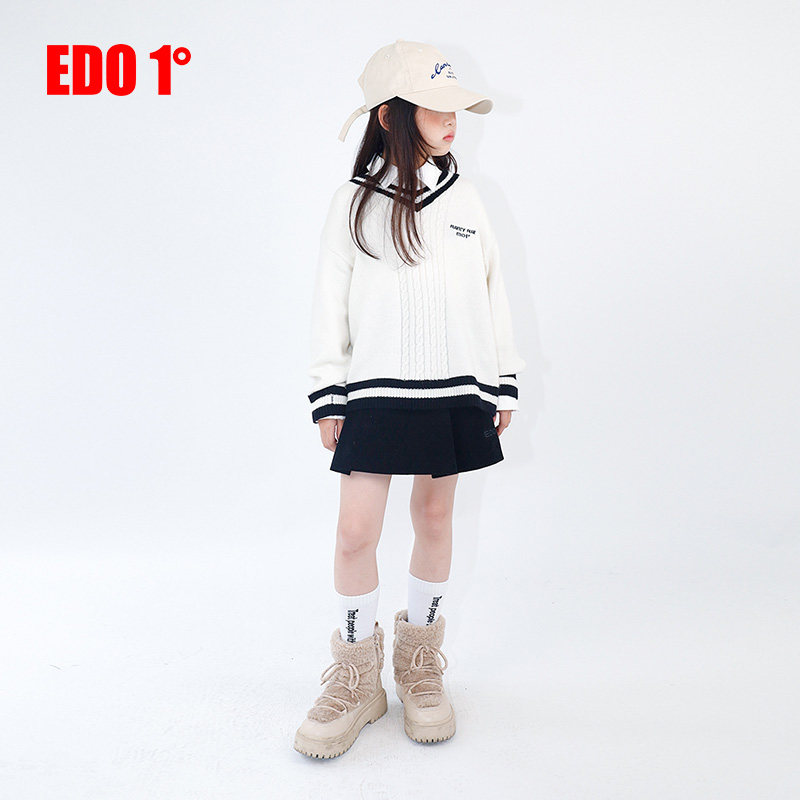 edo一度秋冬女童学院风翻领衬衫