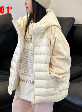 edo1一度童装25冬季新款男女童时尚拼接羽绒服白鸭绒儿童卫衣外套