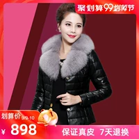 Hained 2018 da cừu nữ da xuống áo khoác nữ đoạn ngắn Slim fox lông mùa đông lông lông nhỏ da - Quần áo da ao da