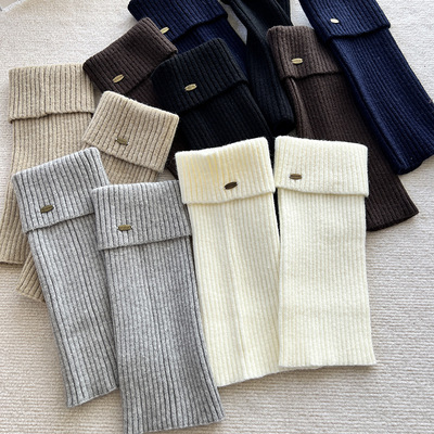 韩国老板娘袜套手缝金扣翻边潮袜秋冬保暖脚套靴套宽松腿套FB3362