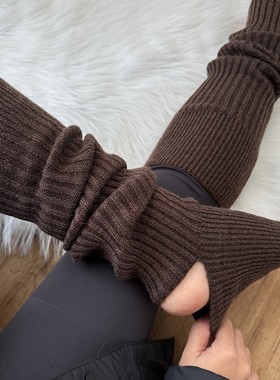 可露丽咖色加厚踩脚袜套女秋冬保暖瑜伽袜加长可过膝护腿套23118