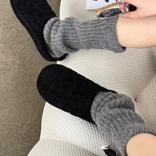 诗歌lan同款 羊毛腿套坑条纯色简约百搭堆堆袜套欧货两穿脚套女潮