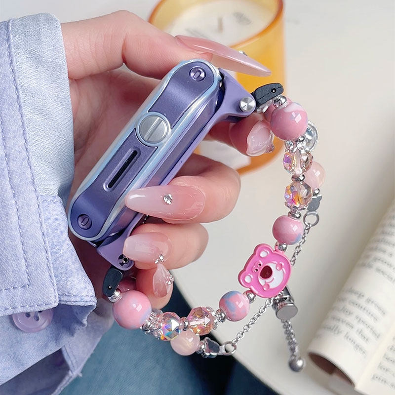 新品红色小熊diy手链适用华为儿童电话手表表带5X/5XPro/3Pro/4Pro/3X/4X/4X男女新耀款/3S/5/5pro防摔保护壳