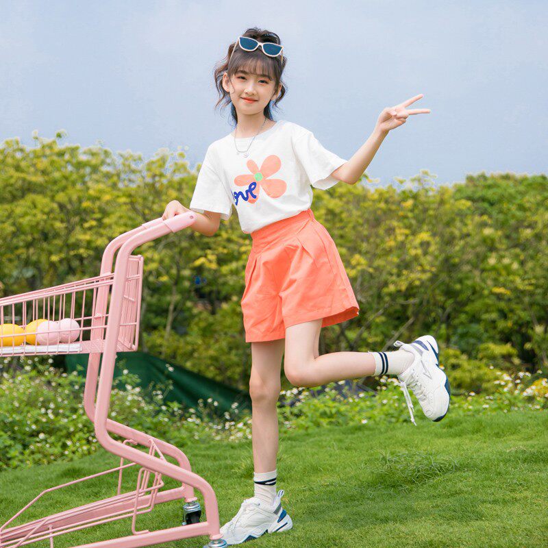 女童夏装套装洋气女孩夏季网红儿童12岁中大童时尚短袖短裤两件套