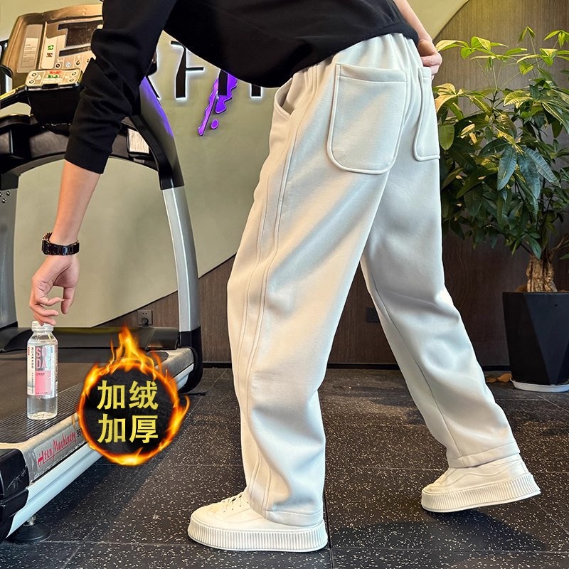 直筒运动裤男卫裤加绒休闲裤帅