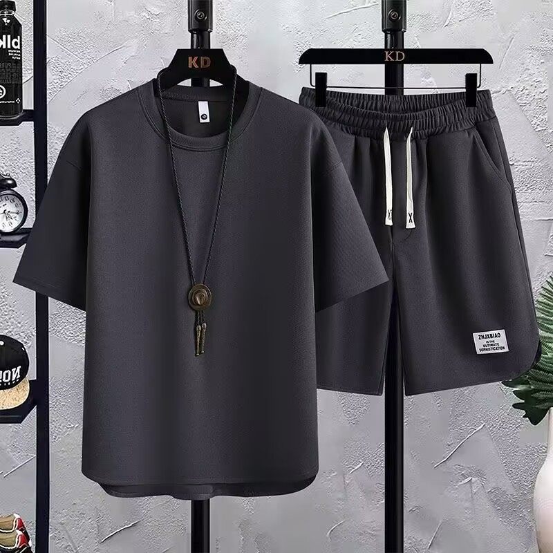 纯色短袖t恤男士潮牌夏季韩版半袖上衣男生体恤冰丝休闲套装衣服