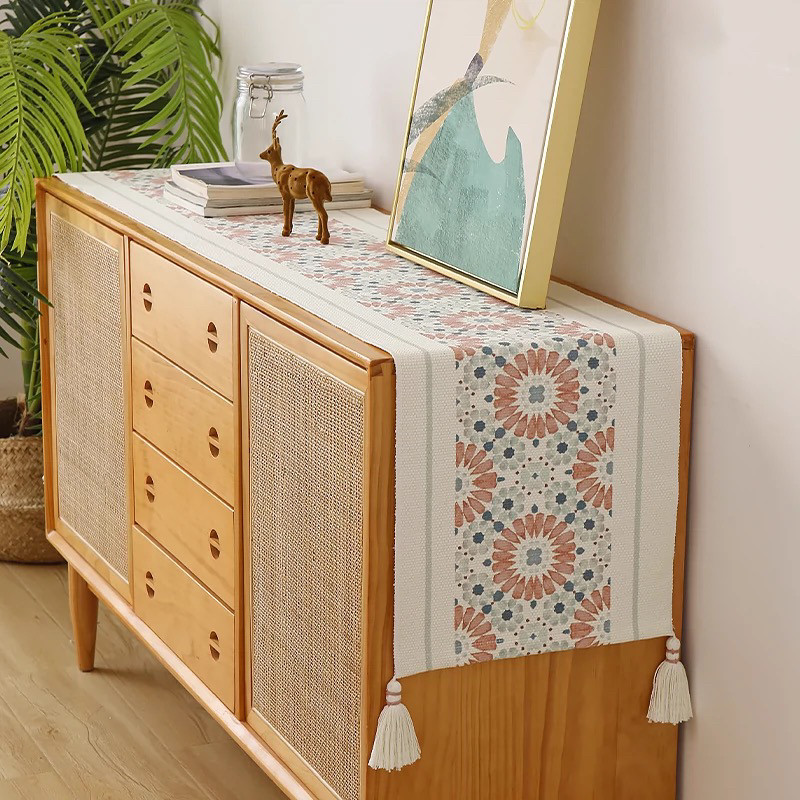 棉线餐桌桌旗编织电视柜旗桌巾长条桌布茶几布装饰布流苏防尘盖巾,居家布艺,桌旗,淘宝优惠券,粉丝福利购,淘宝优惠卷