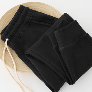 男秋冬加厚情侣运动小脚收口高腰裤 470G重磅棉休闲卫裤 女束脚裤