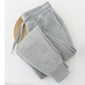 休闲九分运动束脚收口浅灰色长裤 420G重磅加绒加厚卫裤 女秋冬新款