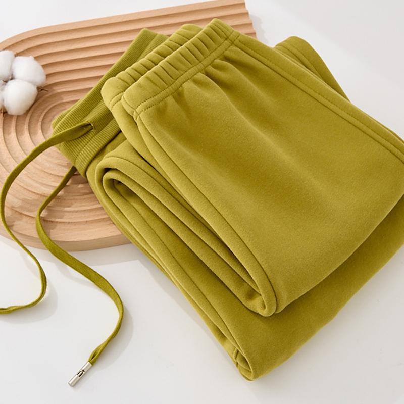 芥末绿卫裤女束口高腰宽松长裤