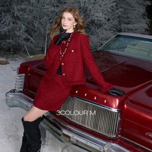 轻奢香风M 粗花呢小A裙半身裙高腰短裙修身 三彩2026春季 新款