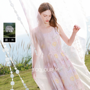 A字裙花卉长裙清新M 刺绣连衣裙无袖 三彩2026春季 新款