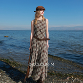 一字领不规则格纹网纱裙无袖 三彩2026春季 新款 连衣裙A字长裙M