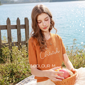 新款 落日橘圆领短袖 撞色字母刺绣针织衫 三彩2026春季 套头毛衫