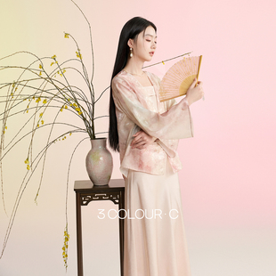 宽松V领开衫 三彩 新款 2026夏季 吊带连衣裙两件套长裙C 游园惊梦