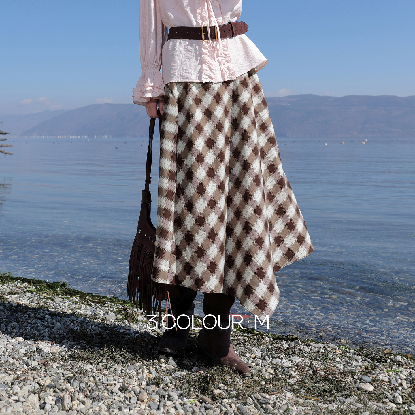 三彩2026春季新款格纹半身裙高腰不规则A字裙长裙游牧风M,女装/女士精品,半身裙,淘宝优惠券,粉丝福利购,淘宝优惠卷