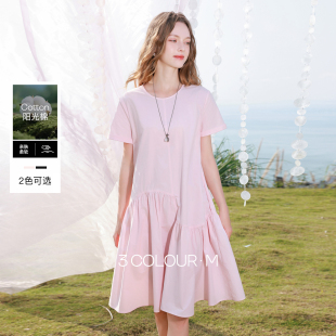 纯棉圆领短袖 新款 三彩2026夏季 娃娃裙A字裙M 樱花系列连衣裙