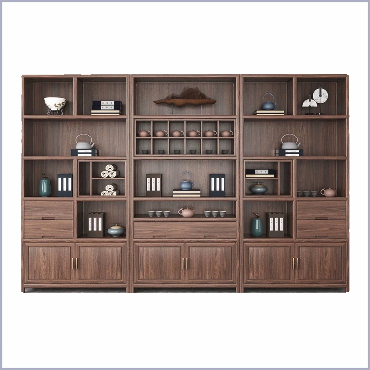 新中式老榆木茶室展示柜实木博古架办公柜书柜多宝阁酒柜