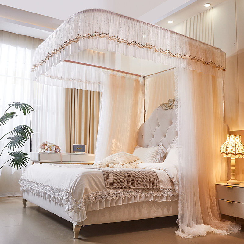 2026新款u型伸缩落地式宫廷蚊帐家用卧室公主高级导轨免打孔加粗