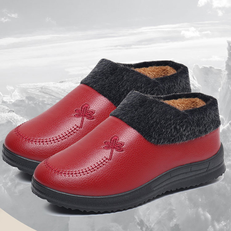 冬季平底加绒保暖妈妈鞋
