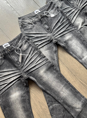 美式cleanfit百搭微喇立体猫须通勤黑灰神裤517弹力修身牛仔裤男