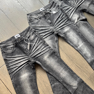 美式cleanfit百搭微喇立体猫须通勤黑灰神裤517弹力修身牛仔裤男